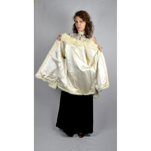 Vintage White Rabbit FUR Coat Jacket - Super Soft Real Rabbit Fur Ivory S M - Picture 4 of 5